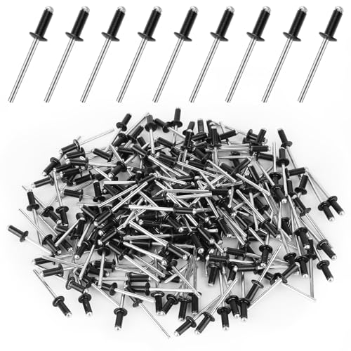 Kayqbonke 200 Stück Blindnieten Alu Nieten Popnieten, 4 mm X 10 mm Blindnieten Anthrazit, Großkopf Schwarz Pop Nieten, Blindnieten Set für Gebäude, Schiffe, Autos und Möbel