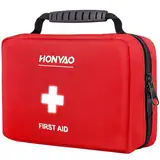 HONYAO Erste Hilfe Set 222 Teile, Komplettes Erste Hilfe Tasche für Zuhause Arbeitsplatz Kinder Outdoor Reise Camping Wandern Auto, Sport First Aid Kit, Rot