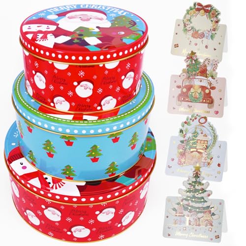 MICTER Weihnachten Keksdose, Boîte pour Biscuits de Noël, Lot de 3 Boite A Biscuits Metal, Boîtes À Biscuits De Noël, Vaisselle De Noel Pour Table avec Couvercle, boîte de Rangement