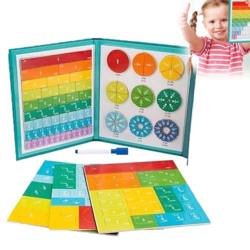 ARZARF 2024 Neues magnetisches Bruch-Puzzle, Montessori-Paste-Aufkleberbuch, magnetische Bruchfliesen und Bruchkreise, Mathematikbrüche, Manipulative Pädagogische