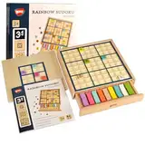 BOHS Hölzernes Regenbogen-Sudoku für Kinder – 3 in 1, leicht bis schwer – mit Buch mit 320 Sudoku-Rätseln – Desktop-Denkspiel-Spielzeug