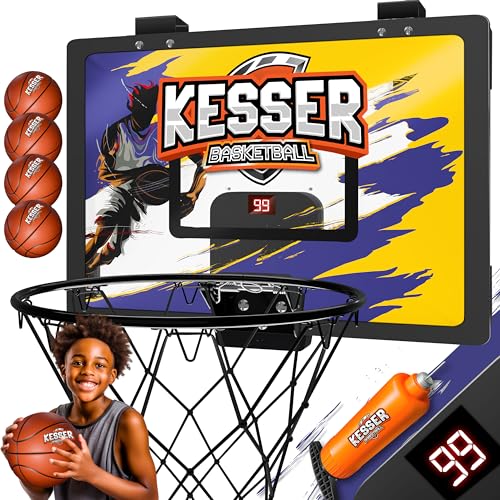 KESSER® Mini-Basketballkorb fürs Zimmer & Büro | Tür-Basketballkorb Indoor & Outdoor | Basketball-Board für Kinder-Zimmer & Wandmontage | Basketballbrett inkl. Ballnetz Pumpe & Ball | Gelb