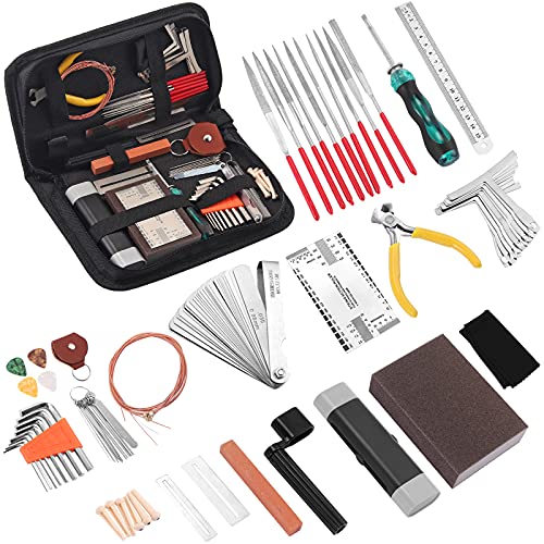 Kamtop Gitarre Reparatur-Werkzeug-Set Profil 52 Stück Komplett Gitarre Reparatur Tool Kit Zum Wartung Und Pflege Für Gitarre, Ukulele, Bass, Mandoline