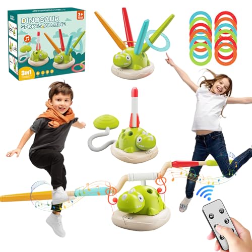 Shinybox 3 in 1 Outdoor Spielzeug für Kinder, Sport Outdoor Spielzeug mit Ringwurfspiel, Seilspringmaschine, Rakete Spielzeug, 4 Geschwindigkeiten & Musikfunktion, Fernsteuerung für Kinder ab 3 Jahren
