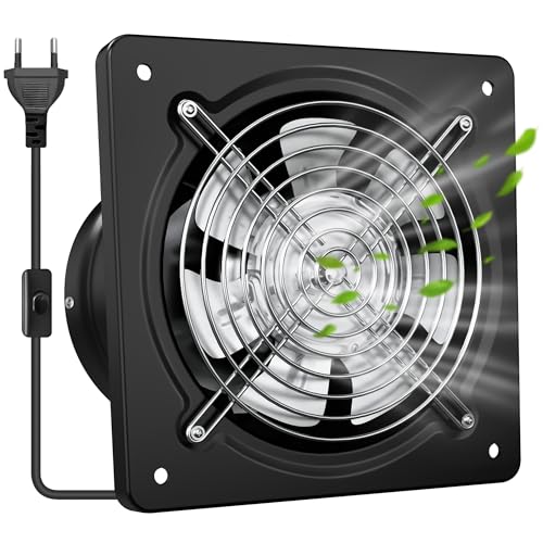 Yrichtra 200mm Abluftventilator 1300 CFM Badlüfter – Leistungsstark, Flüsterleise, Rückstauklappe, Feuchtigkeitsschutz, Optimale Lüftung für Lackierkabinen, Garagen und Küchen – Schwarz