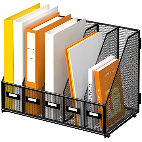SUPEASY Schreibtisch Organizer Metall Schreibtisch Magazin Aktenhalter mit 5 vertikalen Fächern Rack Datei Organizer für Büro Desktop, Home Workspace, Schwarz