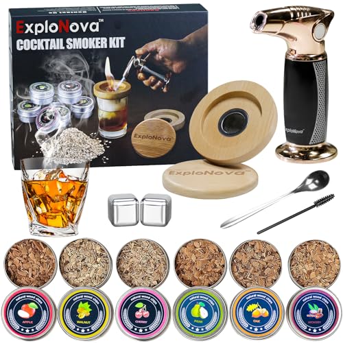 Cocktail Smoker Kit with Torch, Old Fashioned Smoker kit, Whiskey Smoker Kit with 6 Wooden Chips, Gift for Dad, Husband and Cocktail Lovers (No Butane)