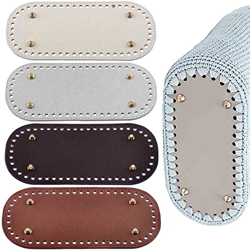 FYSL 4 Stück Taschenboden 22x10cm Taschenboden zum Häkeln Taschenboden PU Leder Tasche Bodenformer Kunstleder Boden Tasche Häkeln Mit Löchern für Strickbeutel Schultertasche