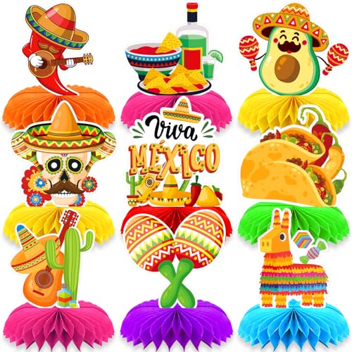 Qpout 9 PCS Mexikanische Fiesta Partydekorationen Mexikanische Fiesta Party Tischdekorationen, Fiesta Tischdekorationen, Cinco De Mayo Mittelstücke, Fiesta Geburtstagsdekorationen