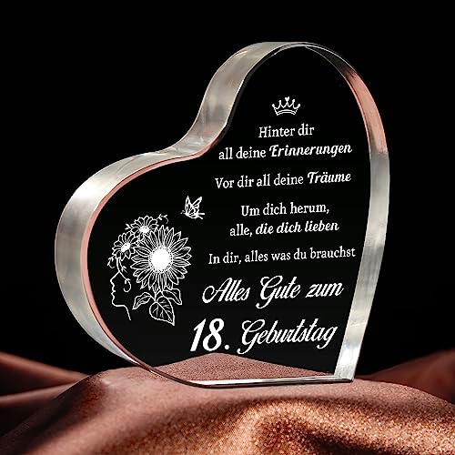 Pandasch Geschenk zum 18. Geburtstag Mädchen, Coole Geschenkideen 18 Geburtstag Frauen - Acryl Herz Tischschmuck/Briefbeschwerer, Geschenke für 18 Jährige Mädchen Tochter Schwester Freundin