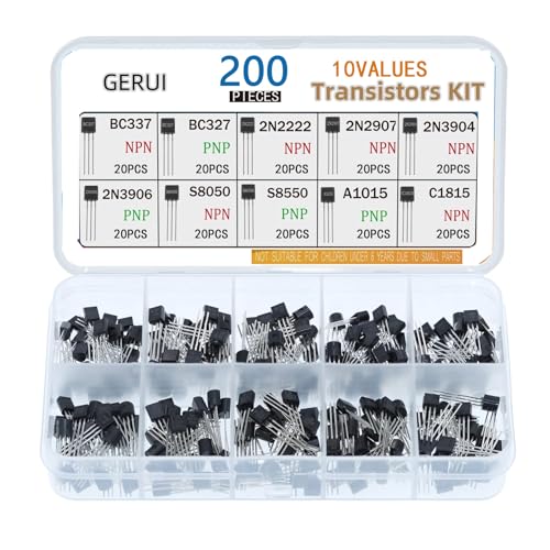 Transistor Assortment Kit 10 Values 200pcs PNP NPN Transistors BC377 BC327 2N2222 2N2907 2N3904 2N3906 S8050 S8550 A1015 C18150 TO-92