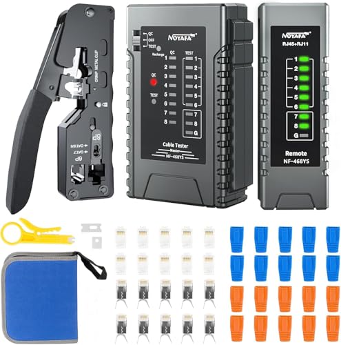 RJ45 Crimpzange Set, Netzwerk Werkzeug Set für RJ45 RJ11 RJ12, Straight Through Ethernet Crimp für Cat5 Cat6Ae, Netzwerk Werkzeug mit Telefonanschluss- und Kabelprüfung