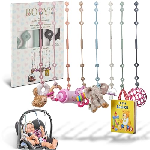 BOBY´S Cup Catcher Baby 2er Pack/BPA-freie Kinderwagen Spielzeug Kette/dehnbarer Baby Cup Holder Strap/Schnullerkette für Baby Gadgets wie Trinkbecher oder Beißring als Kinderwagen Zubehör