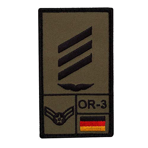 Café Viereck ® Hauptgefreiter Luftwaffe Bundeswehr Rank Patch mit Dienstgrad - Gestickt mit Klett – 9,8 cm x 5,6 cm – Oliv – Linke Seite