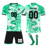 3 Teiliges Fußballtrikot Set Personalised Jersey mit Name Nummer Team Logo Benutzerdefiniert Trikot T-Shirt Shorts Socks Football Kit Kinder Männer Jungen Personalisierte Fußballtrikots Sports Shirt