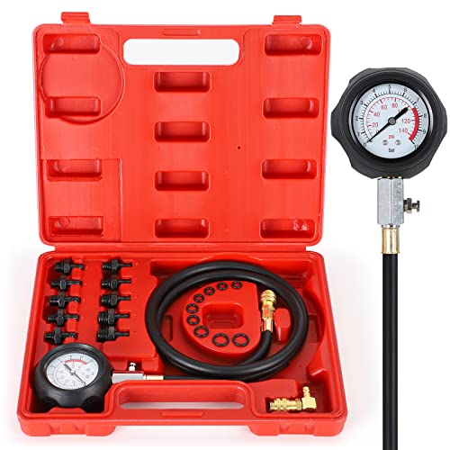 QUNNIE Öl Druck Tester Kit, Manometer Tool Kit, 0-140 PSI, Kraftstoffsystem Mechanische Sensor Motor Zylinder Kompression Test, für Autos ATVs LKW