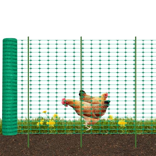 FIVMEN Begrenzungszaun 100cm Hoch Hühnerzaun Weidezaun Hundezaun inkl. 30 Pfähle und 100 Bindebänder Kunststoff Gartenzaun Steckzaun Mobiler Zaun, 30m