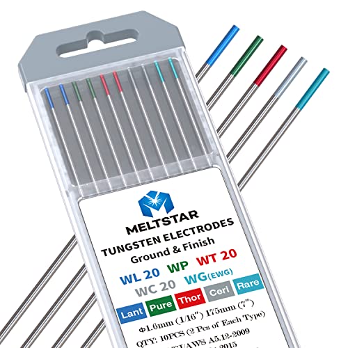 MELTSTAR WIG Schweißen Wolframelektroden-Set (10-Pack, Ø 1.6 x 175 mm) Enthält Thorium Rein Cerium Lanthanum und Seltene Erde Misch Elektroden