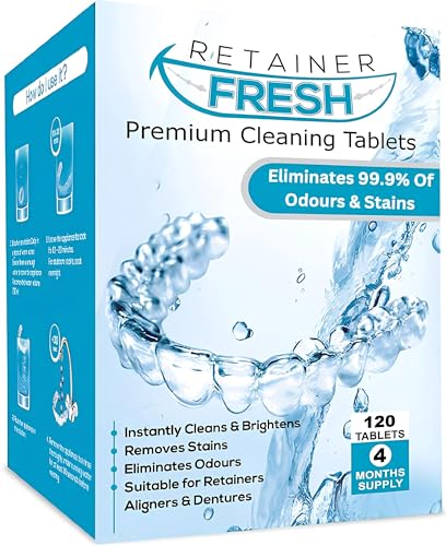 Retainer Reinigungstabletten – 120 Tabletten Retainer frisch, halten Sie Ihre Retainer und fleckenfrei – Retainer Reiniger Tablette, Mundschutz, gebissreiniger tabs, zahnschiene