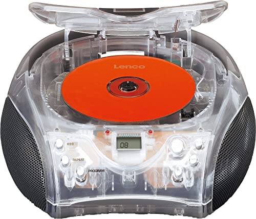Lenco SCD-24 - CD-Player für Kinder - CD-Radio - Stereoanlage - Boombox - UKW Radiotuner - Titel Speicher - 2 x 1,5 W RMS-Leistung - Netz- und Batteriebetrieb - Transparent, SCD-24TR