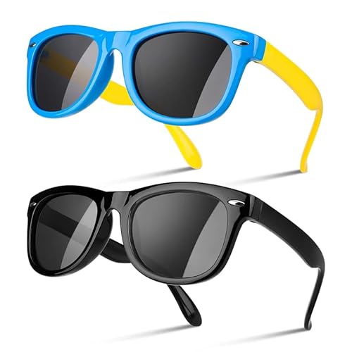 umorismo Sonnenbrille für Kinder 2 Stücke Polarisierte Sonnenbrille UV400 Schutz Silikon Rahmen Sonnenbrille für Jungen MäDchen Und Kinder Alter 3-12 Jahre