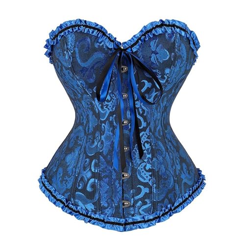 Korsage Damen Korsett Oberteil Viktorianisches Gothic Blumendruck Korsett Corsage Reizwäsche Dessous Dunkelblau XS