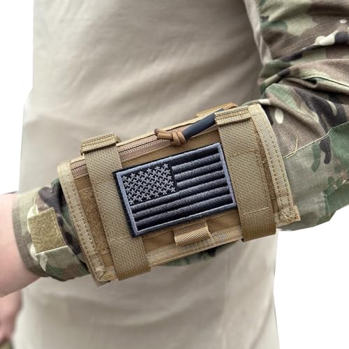 Tactical Arm Sleeve Map Pouch Case Documets Holder Wrist Map Holder QB Wristband Map Case Military Arm PouchTactical USA Flag Patch (Coyote Brown)