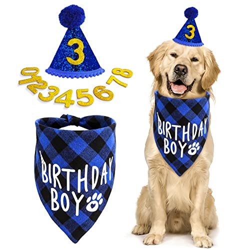 Cobee Hund Geburtstag Bandana Set, Hund Geburtstag Hut Hundegeburtstagskrawatte Krawatten Hund Halstuch Bandana Hunde Zubehör Set Hundegeburtstagsparty für Welpenkatzenhaustie