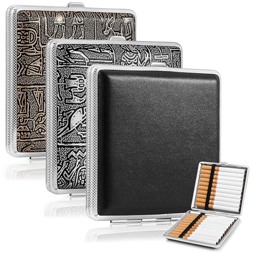 3 Stück Zigarettenetui aus Leder und Metall, PU Zigarettenschachtel für 20 Zigaretten, Edelstahl Zigarettencase Zigarettenbox 10 * 10 * 2 cm für Hosentaschen und Hemdtaschen