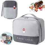 2 Stück Tragbar Medizin Reisetasche Medizintasche, Notfalltasche, Leer Medizinische Notfalltasche, Medikament Tasche wasserdichte, Doppelschichtiges Design, Für Home Office Reisen (Grau)