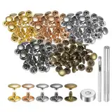 QUARKZMAN 100 Sets Leder Nieten 12mm x 8mm Metall Doppelkappe Nieten Druckknöpfe Befestigungselemente mit 3pcs Werkzeugen zum Setzen für Lederhandwerk Reparatur Dekoration, Mehrfarbig