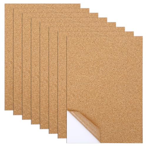 JIYIN 8 Pack Selbstklebender Kork 1 mm Dicke, 21x30cm Korkplatten Rechteckisolierung Korkplatten für Fußböden Korkfliesen Korkmatte für Wanddekoration Party und Bastelarbeiten