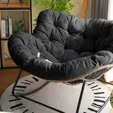 SZITW Freizeit-Schaukelstuhl- und Fußhocker-Set, übergroßer Terrassen-Liegestuhl, bequemer gepolsterter Schaukelstuhl mit dickem Kissen, moderner Loungesessel (schwarz mit Pedalen)