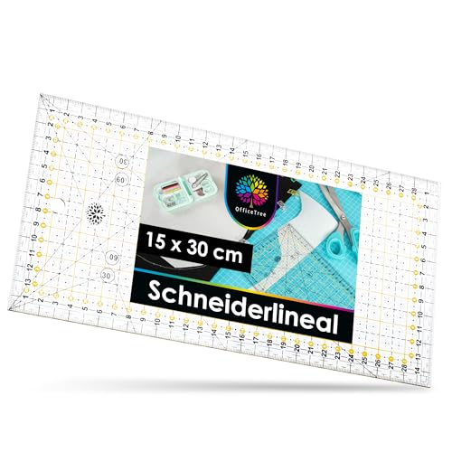 OfficeTree Patchwork Lineal 15cm x 30cm - Schneidelineal 30cm - Quiltlineale - Patchworklineal für Rollschneider - Schneiderlineal - Nählineal - Stofflineal - Nähzubehör Lineal - Quilting Ruler