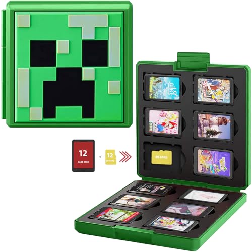 Spiele Card Case für Nintendo Switch, Tragbare und Dünne, Schutzhülle Aufbewahrung Spiele Tasche für 12 Spiele Slots, Speicherkarten Tragetasche für Switch Lite NS NX Game Card (Green Mini World)