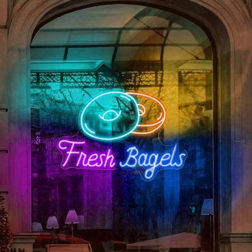 Xusdamyj Bagel Open Neon Schild, Open Bagel Led Schild, Bagel Cake Neon Licht, Kuchen Led Licht, Food Store WandKunst Dekor, Bagel Bäckerei Wandschild