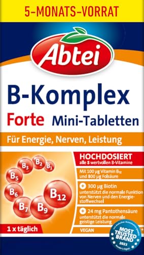 Abtei B-Komplex Forte – Für Energie, Nerven und Leistung – Hochdosiert, Vegan, Glutenfrei – Vorratspackung – 150 Mini-Tabletten für 5 Monate