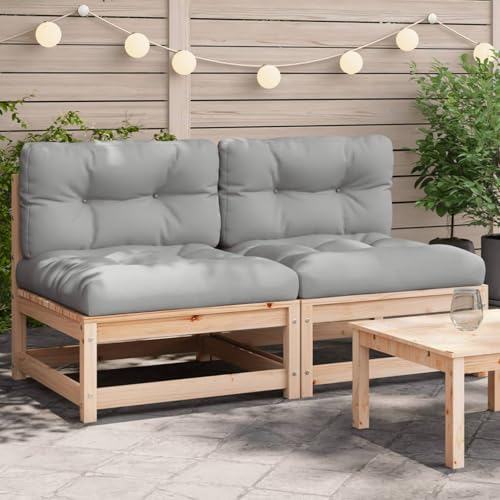 Homgoday Gartensofas ohne Armlehnen mit Kissen 2 STK. Massivholz Kiefer Gartenlounge, Lounge Sofa, Balkon Lounge Balkonmöbel, Gartenmöbel, Loungemöbel