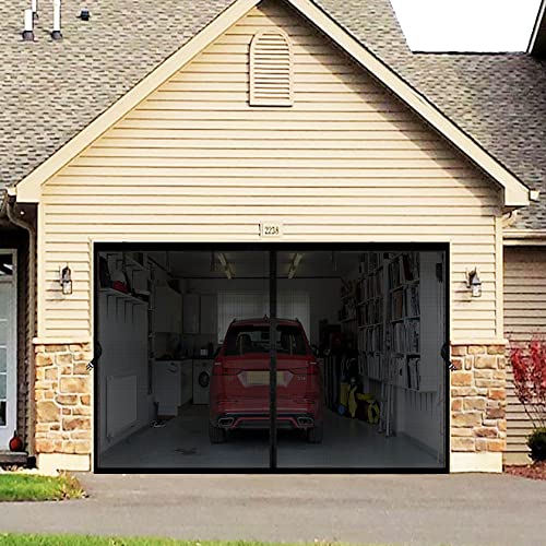 Magnetisches Garagentor für 1 Auto, Garage, 3.7x2.4 m, strapazierfähig, Fiberglas-Siebgitter, Türen mit Magneten für einzelne Garagentore, einfache Montage, Durchreiche (3.7x2.4 m) schwarz)