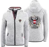 Hoamatkult Österreich Kultjacke mit Kapuze Damen - das Original - Österreich Adler Strickfleece Jacke - Jacke mit Österreich Adler Stick (Large, Grau)