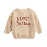 HodJIU Baby Jungen Mädchen Weihnachtspullover Langarm Strickpullover Pullover Neugeborene My First Christmas Outfits Winter Strickwaren Xmas Top, khaki, 0-3 Monate