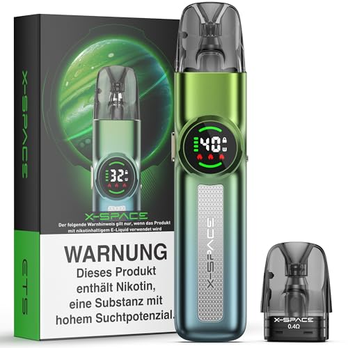 X-SAPCE E Zigarette Starterkit mit 1100mAh Akku, Nachfüllbar Vape Pod System für DTL/RDL/MTL Vaping ohne Liquid ohne Nikotin 2ml Pods & USB-C Ladung