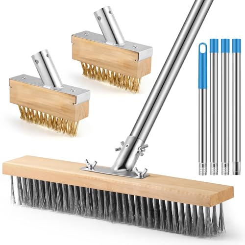 COZCLAM Schwerlast Drahtbesen Set mit 160cm Teleskopstiel, 35cm Bodenbürste und 2 Fugenbürsten, Stahlbesen für Unkraut, Robuste Stahldrahtbesen für Terrasse, Deck, Garten, Hof, Moosentferner