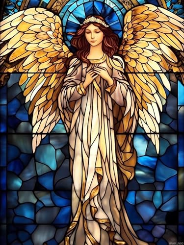 UPABLUNSO Diamond Painting Kits 5D Buntglas Fantasy Engel Diamantkunst mit Zubehör und Werkzeugen Buntglasmalerei mit Diamant Entspannung und Home Wall Decor 30,5 x 40,6 cm