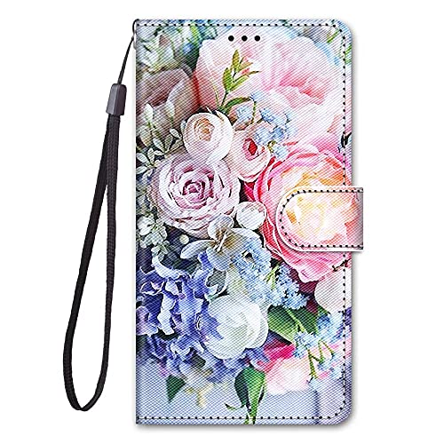 TTVV Miagon Full Body Flip PU Leder Schutzhülle für Xiaomi Redmi 10A,Bunt Muster Hülle Brieftasche Case Cover Ständer mit Kartenfächer,Rosa Blume