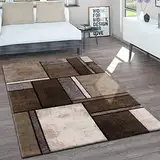 Paco Home Teppich Wohnzimmer Kurzflor Vintage Handgearbeiteter Konturenschnitt 3D Optik Meliert, Grösse:120x170 cm, Farbe:Braun