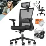 KESSER® Bürostuhl Ergonomisch mit verstellbaren Armlehnen | Drehstuhl mit Lendenwirbelstütze Rückenschonend | Schreibtischstuhl mit Kopfstütze | Office Chair Wippfunktion bis 125° mit 5X Gummirollen