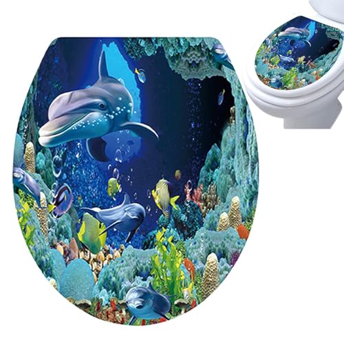 Toilettendeckel für Meer - Dekorativer Aufkleber für WC-Sitz, Deckelaufwicklung für Badezimmer und Stäbchen | wasserdichter Badezimmer-Sitzdeckel mit marinem Design, Abdeckung für