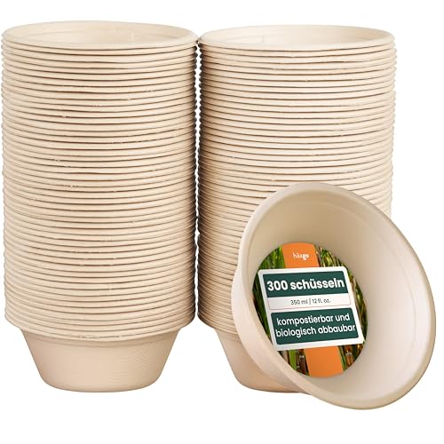 HAAGO - 100 Zuckerrohrschalen, Starke Papierschalen - Heim kompostierbar Partyschalen für Zuhause, Biologisch abbaubar, Einwegschalen für heiße und kalte Speisen - 350ml