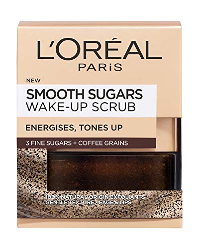 L'Oreal Paris Smooth Sugars Wake-Up Scrub Coffee, Peeling Für Gesicht Und Lippen Mit Kaffekörnern, 50 ml